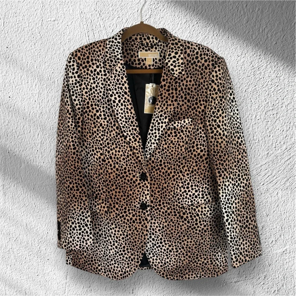 Michael Kors Cheetah Print Stretch Crepe Blazer Size 12 - Picture 2 of 9